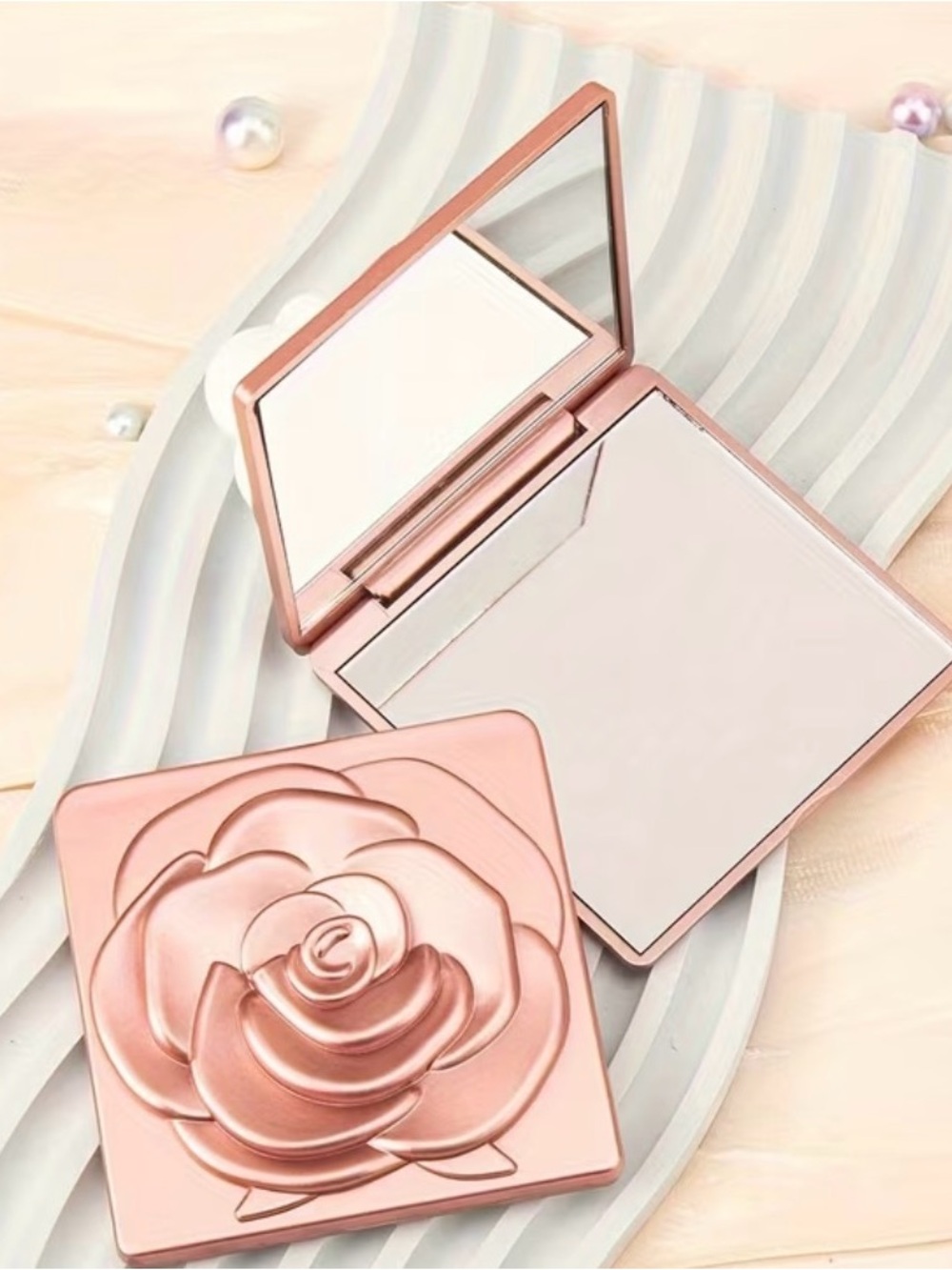New Rose Gold Rose Pattern Folding Small Purse Mirror